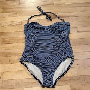 Merona Navy and White Striped Swimsuit